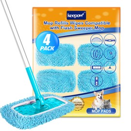KEEPOW Pack of 4 Microfibre Wet Pads Compatible with Flash Speed Mop