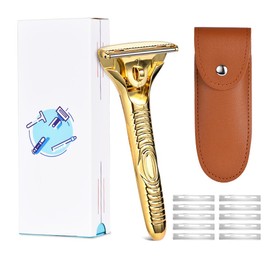 Maquinilla De Afeitar De Una Sola Hoja Para Hombre Y Mujer, Maquinilla De Seguridad Modular Reutilizable Con Cabezal Magnético Y Mango Metálico Antideslizante, 10 Hojas De Afeitar De Un Solo F