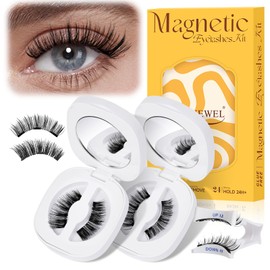 QUEWEL Magnetic Lashes Natural Look, 2Pairs Reusable Magnetic Eyelashes kit with Applicator, Soft Magnetic Lashes without Eyeliner, Easy to Wear and Remove Eyelashes Magnetic (GD-Magnetic Lashes-C+E)