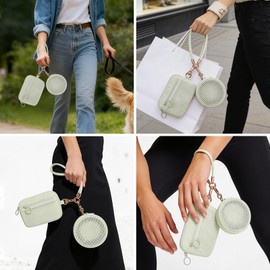GIVLEFLY 2PCS Mini Mesh Pouch Set for Women, Small Pouch for Purse with Detachable Wristlet Keychain, Coin Purse and Card Holder for Makeup, Earbuds, Keys and Travel Essentials