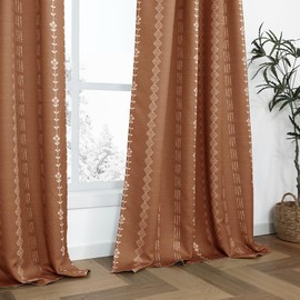90 Inch Long Moody Boho Blackout Curtains, Terra Cotta Floral Pattern Room Darkening Drapes for Living Room Bedroom 2 Panels Set