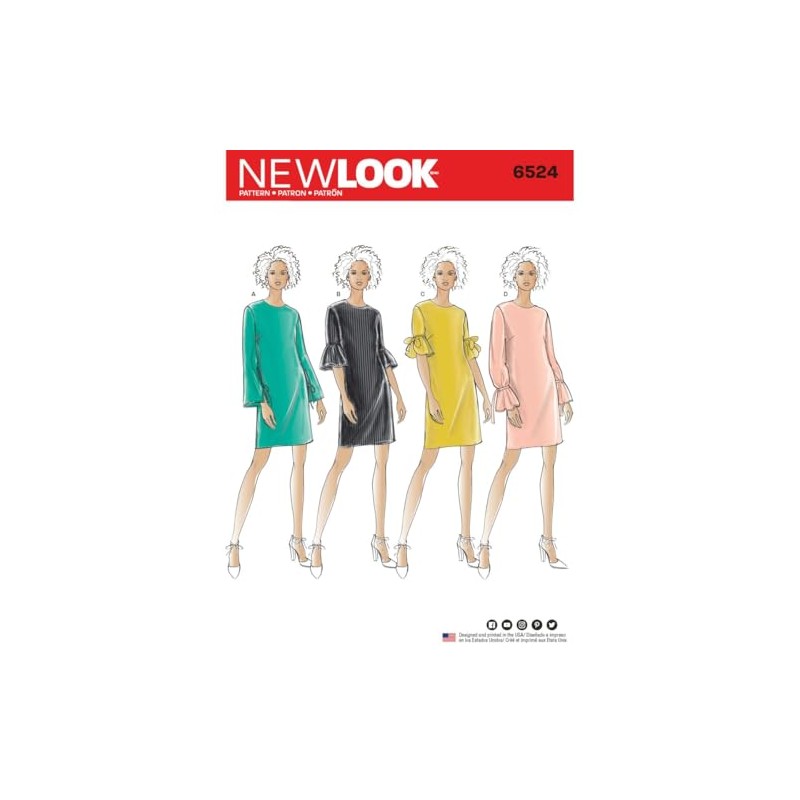 New Look Pattern 6524 Women’s Dress with Sleeve Variations, Paper,