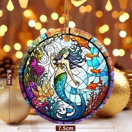 Jocidea Mermaid Ornament, Mermaid Christmas Ornament, 2.8" Ceramic Christmas Decoration,Mermaid Christmas Tree Ornament, Holiday Ornament Gift, Mermaid Themed Gifts, Christmas Keepsake Ideas