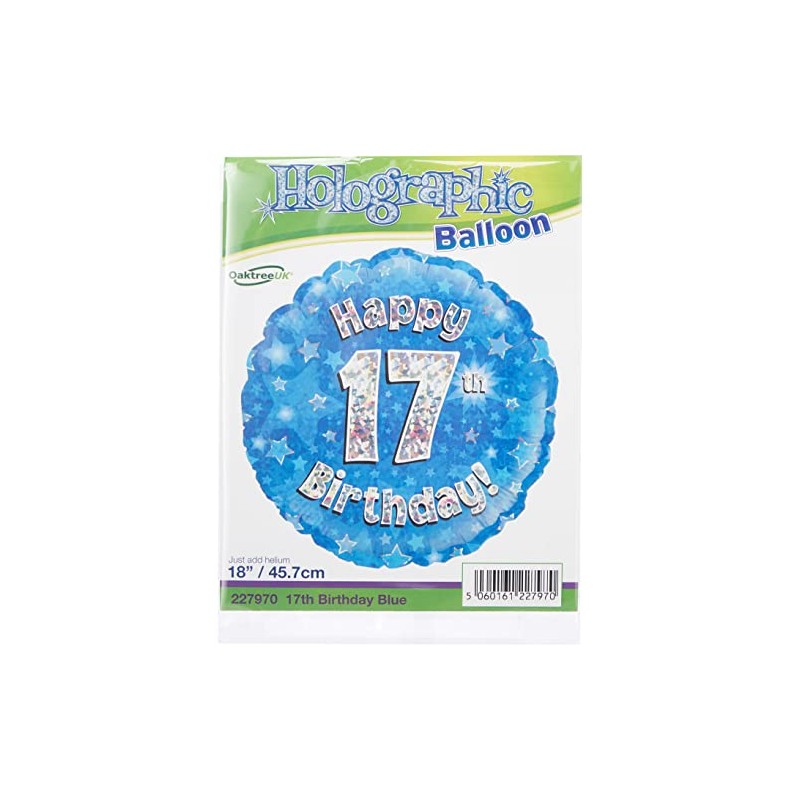 Oaktree UK Oaktree 18" Happy 17th Birthday Blue Holographic, Aluminium