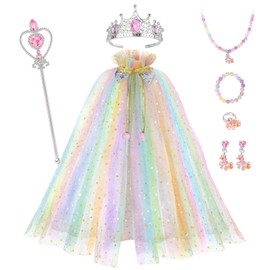 VENSEEN Princess Dress Up for Girls 3 4 5 6 7 8, Toddler Clothes Playset with Cape, Crown, Wand & Jewelry, Kids Costume Toys for Birthday Gift