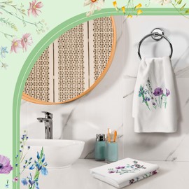 Bencailor 4 Pcs Flowers Hand Towels for Bathroom Wildflowers Plants Embroidered Absorbent Dish Towels Offset Printing for Hand Drying Kitchen Decor