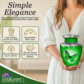 Everlight Memorials Green Butterfly Urn for Ashes for Women – Large Cremation Urns for Adult Female – Memorial Funeral Urn for Human Ashes, Home Display, or Burial (Large, Adult)
