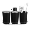 iDesign 4-Piece Bathroom Accessories Vanity Countertop-Black/Clear Fluted Soap Pump Set