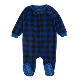 Leveret Boys Girls Kids Footed Fleece Pajama Plaid Black & Navy 3 Year