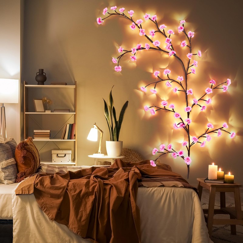 Glooglitter 2 Pcs Cherry Blossom LED Tree Branch Lights for