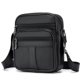 SPAHER Men's Leather Shoulder Bag Waterproof Men's Bags Leather Bag Handbag for Men Small Crossbody Bag for Work Vintage Messenger Bag for Everyday Life, D Black, Satchel bag