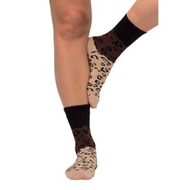 Ulla Popken Ladies Tennis Socks Leopard Print Stockings Tan One Size, light brown