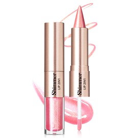 Pink Lip Gloss and Lip Liner, Glitter Dual End 2in1 Lip Stain Set