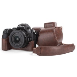 MUZIRI KINOKOO Case for Nikon Z50 II Camera with DX 16-50 mm Lens, PU Leather Z50 II / Z50II Camera Protective Case - Removable Carry Bag with Shoulder Strap and Small Rings, coffee