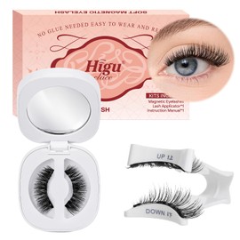 Higu clace Magnetic Eyelashes, Magnetic Eyelashes Without Eyeliner, Magnetic Eyelashes, Natural Look, Strong Magnetic Eyelashes with Applicator, No Glue Required Eyelashes (C)