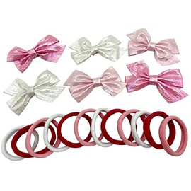 18 Piece Girls Hair Bow Clips, Ponios Set, Soft Endless Hair Accessories Girls Fashion Accessory (Shiny Effect)