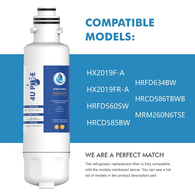 HX2019F-A HX2019FR-A Water Replacement, Compatible With Hisense HRM260N6TSE, HRFD560SW, HRCD585BW,