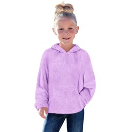 Haloumoning Kids Girls Fuzzy Fleece Hoodies Toddler Warm Pullover Hooded Sweatshirt Casual Outerwear with Pockets Purple