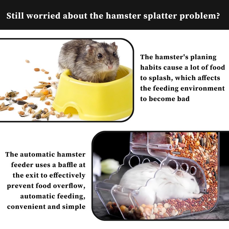 Andiker Automatic Hamster Feeder, 300ML Acrylic Automatic Feeding Hamster Cage