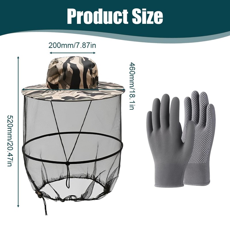 Beekeeper Hat Mosquito Net with Gloves, Grey Camouflage Mosquito Head