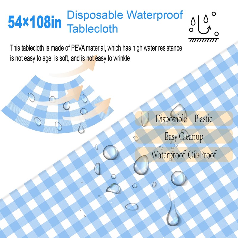 OLIVBIN 2 Pack Blue and White Checkered Tablecloth Blue Checkered