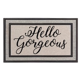 Outdoor Indoor Doormat 18" x 30" Gray/Beige/Black Rubber Backed Door Mat Hello Gorgeous