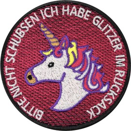 Unicorn Patch for Sewing/Ironing | Please Do Not Push, I Have Glitter in Backpack | Girls Jeans Patch | Start of School Gift for School Backpack | 75 x 75 mm