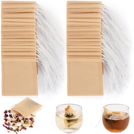 200-Piece Loose Leaf Tea and Coffee Filter Bags, Disposable Tea Bags with Drawstring, Empty Tea Bags for Loose Tea and Coffee (2.8x2 inch)