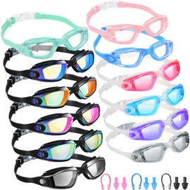 Xuhal 12 Pack Swim Goggles for Adult Anti Fog Swimming Glasses Leak Proof Swim with 12 Waterproof Nose Clips (Fresh Color)