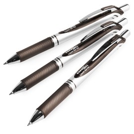 Pentel EnerGel XM BL77 - Retractable Liquid Gel Pen - 0.7mm - 54% Recycled - In Pillow Packaging - Pack of 3 (Sepia)