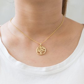 Philip Jones Gold Plated Tree of Life Necklace Created with Zircondia® Crystals
