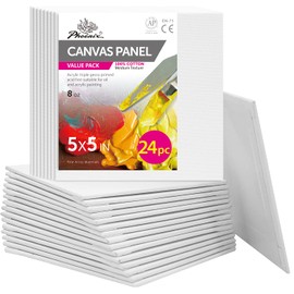 PHOENIX Painting Canvas Panels 5x5 Inch, 24 Bulk Pack 8 Oz Triple Primed Cotton Acid Free Canvases for Painting, White Blank Flat Canvas Boards for Acrylic, Oil, Watercolor & Tempera Paints