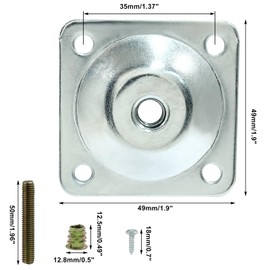 Kyuionty Set of 4 Leg Mounting Plates Kit, M8 Thread Furniture Sofa Legs Attachment Plates T-Plate for Repairing Damaged Sofa Couch Seats, with Hanger Bolts, Screws (Silver)