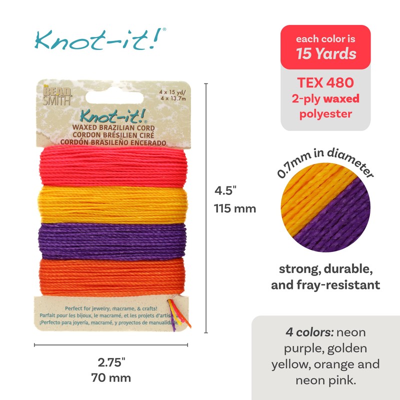 The Beadsmith Knot It Waxed Polyester Cord – Summer Sunset