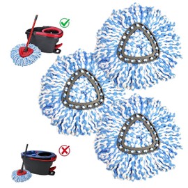 Easywring 1-Tank System,Mop Replacement Heads for O-Ceda Mop Replace Head, Spin Mop Heads Replacements, Microfiber Spin Mop Refills, Easy Cleaning Mop Head Replacement (Blue and White 3pcs)