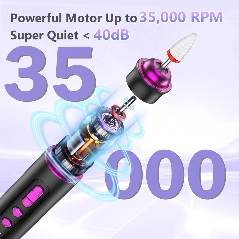 POFIBO Electric Nail Drill Cordless 35000RPM, Electric Nail File for