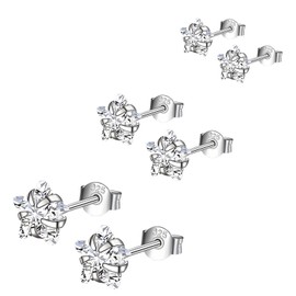 Hinvan 3 Pairs 999 Sterling Sliver Earrings Silver Star Stud Earrings Set Silver Studs Earrings Cubic Zirconia Small Earrings Hypoallergenic Silver Star Earrings 4/5/6mm Earrings for Women Men Girls