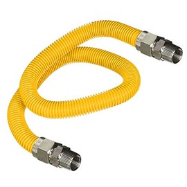 Gas Connector Kit 36 inch Yellow Coated Stainless Steel, 3/8” OD Flexible Gas Hose Connector for Gas Log and Space Heater, 3/8" MIP x 3/8" MIP Stainless Steel Fittings, 36” Gas Appliance Supply Line
