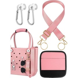 Bag Strap Charms Crossbody for Bogg Accessories - Shoulder Neoprene Luggage Handle Wrap Suitcase & 2 Key Holders Pink - Style: Flower