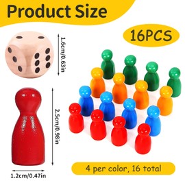 KAIYAYA Pack of 96 Toy Figures for Board Games and 6 Pieces Wooden Cubes, Wooden Figures, 25 x 12 mm Toy Figures, Wooden Dolls, Halma Gel for Board Games, Bottle Cone (Red, Blue, Yellow, Green)