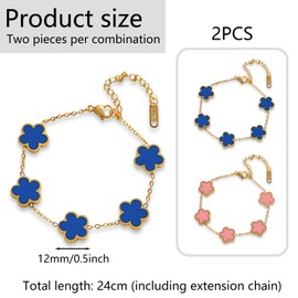 KHDULQ Pack of 2 Clover Bracelets, Clover Leaf Chain, Clover Leaf Jewellery, 18 K Gold-Plated Four Leaf Clover Bracelet, Van-Cleef Luxurious, Stainless Steel, Created Emerald