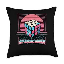 The Melting Cube - Competitive Speed Cubing Merch Vintage Sunset Speedcuber Puzzle 80's Youth Retro Math Throw Pillow, 18x18, Multicolor