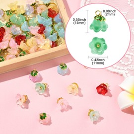 LiQunSweet 70 pcs 7 Colors Lily of the Valley Flower Theme Glass Charms Spring Floral Trumpet Bell Charms for DIY Jewelry Bracelet Necklace Earring Crafts Bag Keychian Decor