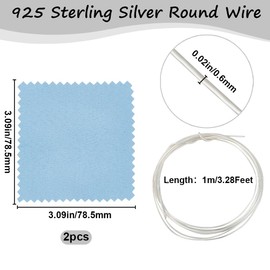 Beebeecraft 22 Gauge/0.6 mm Silver Wire 925 Sterling Silver 1 m Round Dead Soft Jewellery Wire with 2 Suede Polishing Cloth for Wire Wraps DIY Jewellery Bracelets Earrings