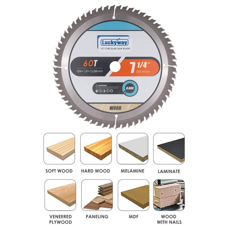 Luckyway Hoja de sierra circular TCT de 7-1/4 pulgadas con