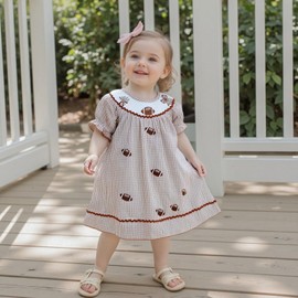 Honganda Toddler Baby Girl Sister Matching Outfit Summer Rugby Smocked Romper Little Girl Plaid Football Dress (Dress, 2-3 Years)