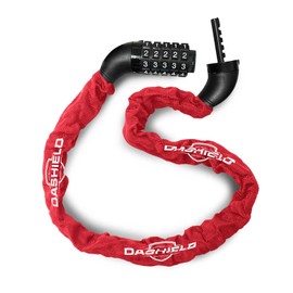 DaShield Bike Chain Lock Security 5 Digit Resettable Combination, 51.2 inches Heavy Duty Anti Theft Lock Chain for Bicycle, Motocycle, Scooter, Gate, Fence (Red, 4.2ft)