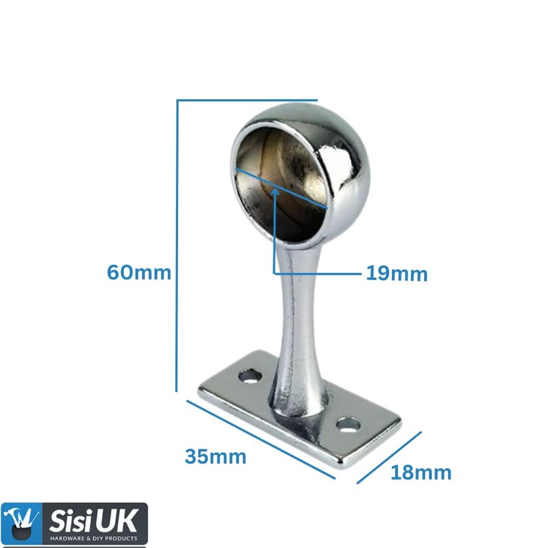 Polished Chrome Curtain Pole End Bracket for Up to 19mm