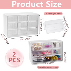 Clear Mini Storage Drawers, Small Desk Organizer with Drawers, Stackable Plastic Organizer with 9 Clear Compartments, Desktop Storage Box for Craft Makeup Jewelry Bead (White)