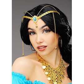 Magic Box Princess Jasmine Style Gold Crown Headpiece with Jewel